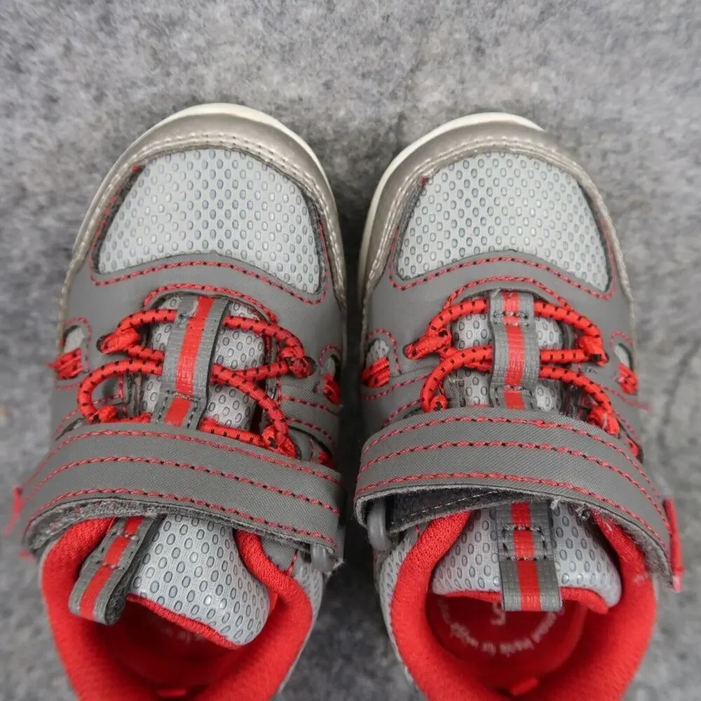 Athletic Works Shoes Baby 5 Sneakers Bungee Active Adjustable Strap Gray Red Kid
